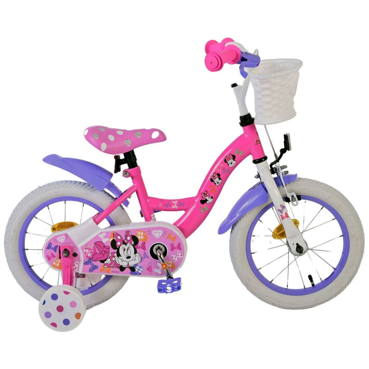 Image of 14-inch Girls' Bicycle, Mouse Kids' Bike With Coaster Brake, , Mudguards, Basket, And Training Wheels, Model 21412-