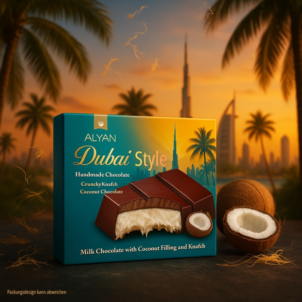Alyan - Dubai Style - Coconut - Milk Chocolate Filled With Crunchy Kunafa And Coconut Cream
