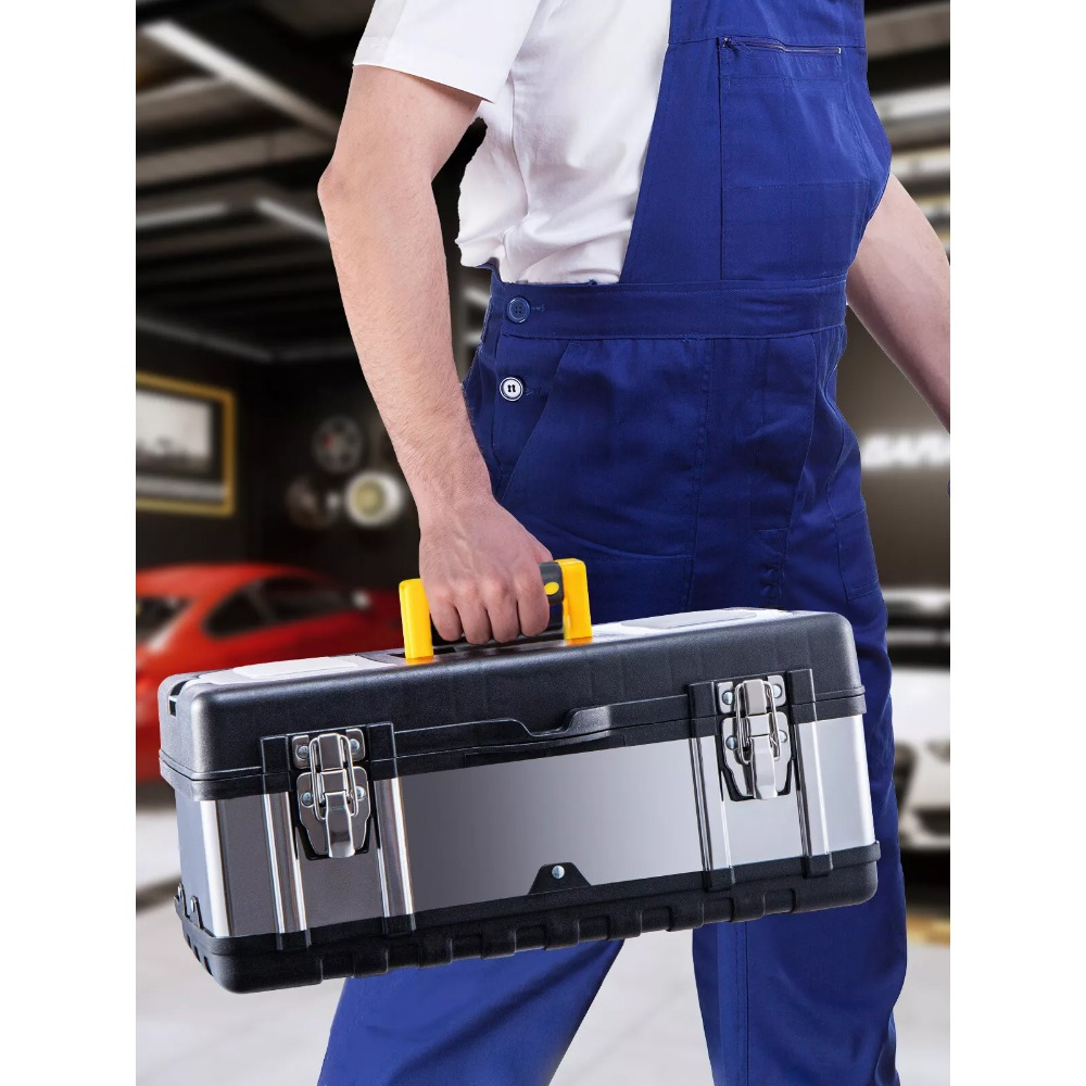 E-shop Werkzeugkasten 14-19Zoll Werkzeugkoffer Leer Werkstattkiste im Deckel Koffer Metallschließen mit Abnehmbarem Tragegriff