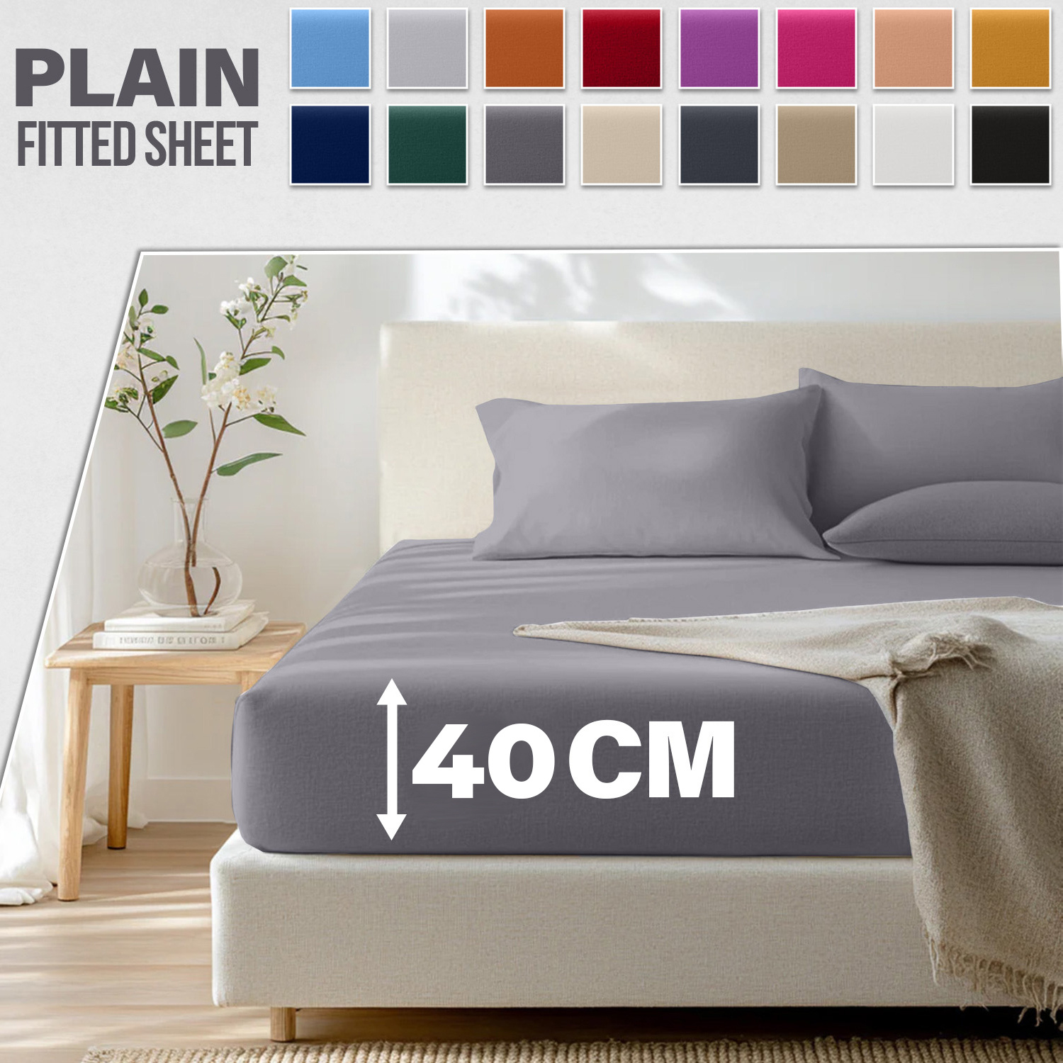 1pc extra deep 40cm fitted sheet solid   quality bedsheet soft breathable fabric suitable for in single   super king sizes