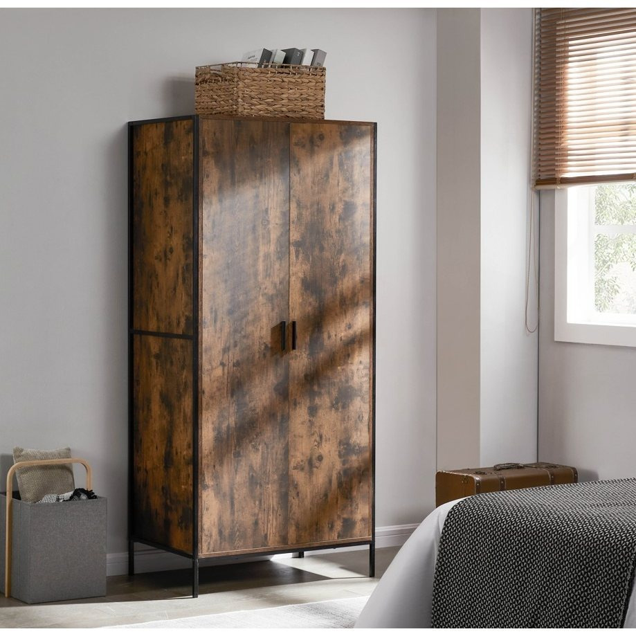 TEMU Modern Bedroom Wardrobe With And Hanging Rail, Vida Designs Brooklyn 2 Door Wardrobe Dark Wood Grey Bedroom Furniture