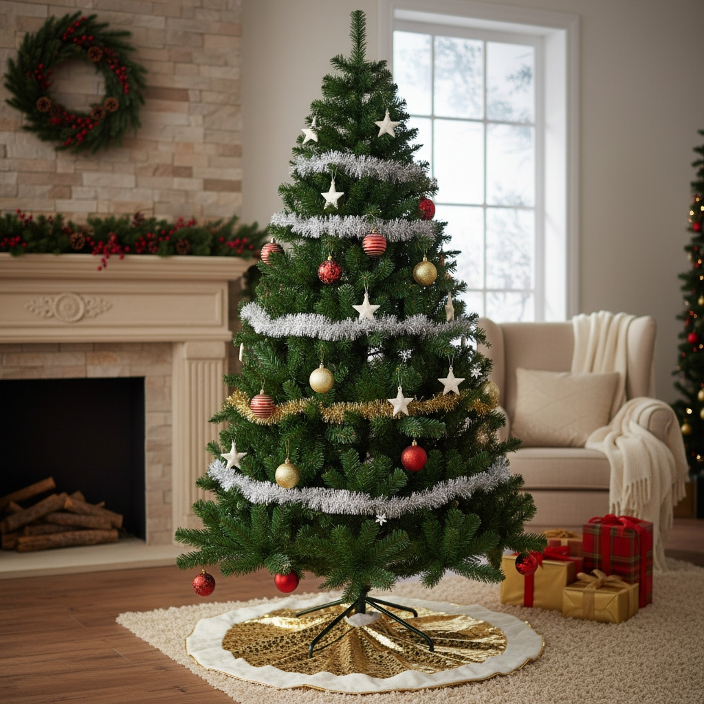 TEMU Árbol de Navidad Artificial Verde 210CM, Frondosas de PVC, Fácil Montaje, con Soporte Metálico – Decoración Navideña Hogar y Oficina