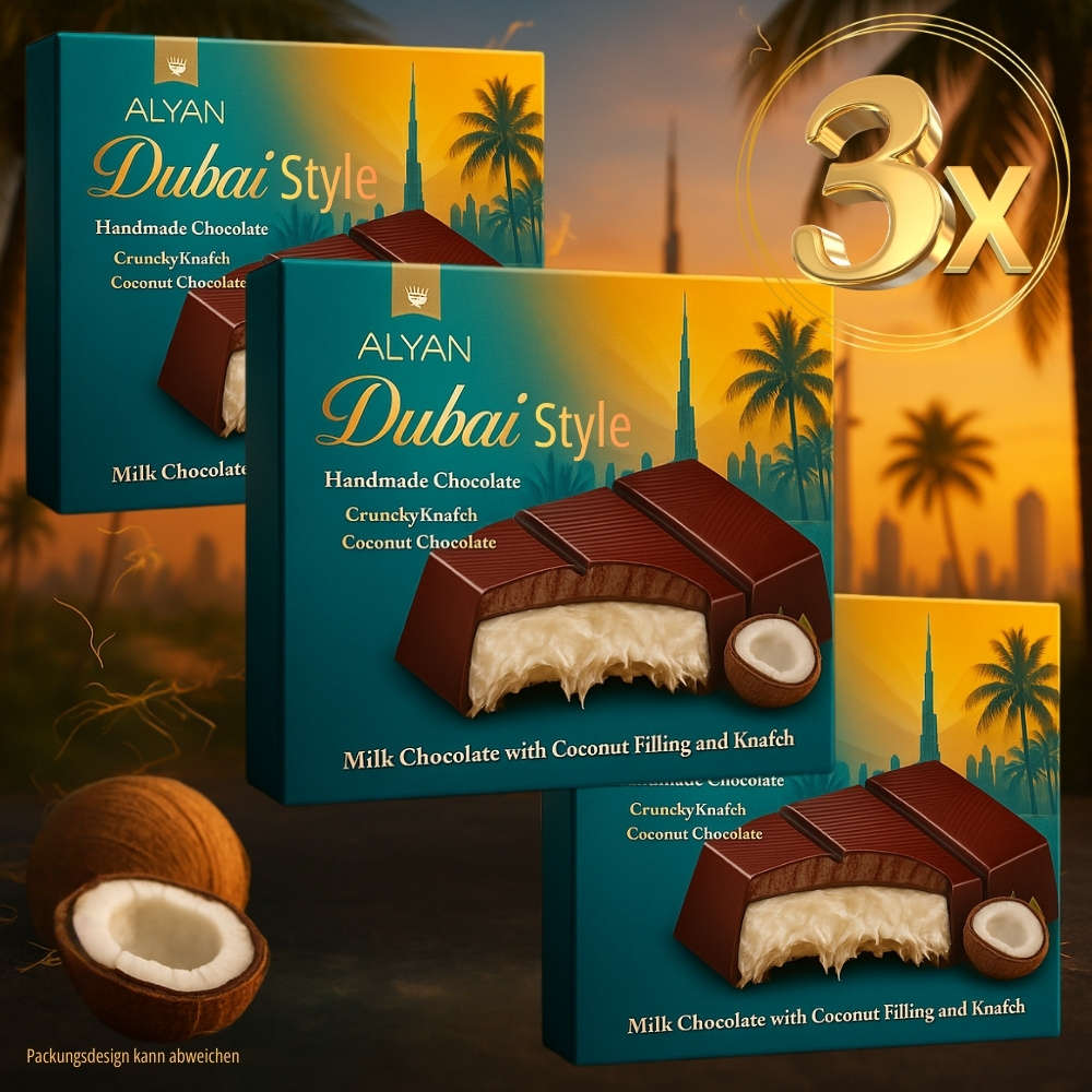 E-shop ALYAN - Dubai Style - KOKOSNUSS - Milchschokolade gefüllt mit knuspriger Kunafa und COCONUT Creme