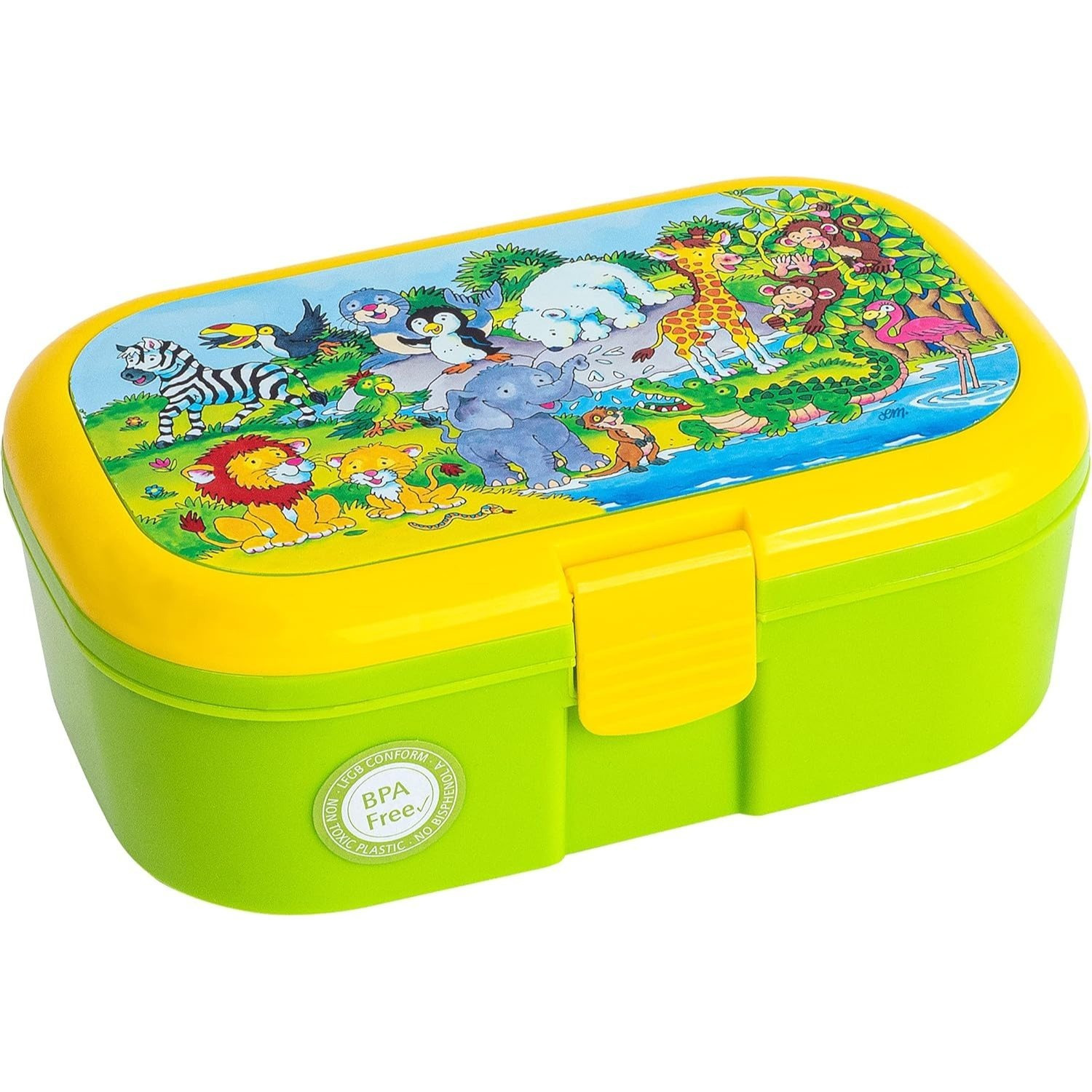 Image of Lunchbox * Zoo And Garden * With Busy Scene Theme For Kids | Lunch Box With Removable Fruit And Vegetable Compartment For School Children