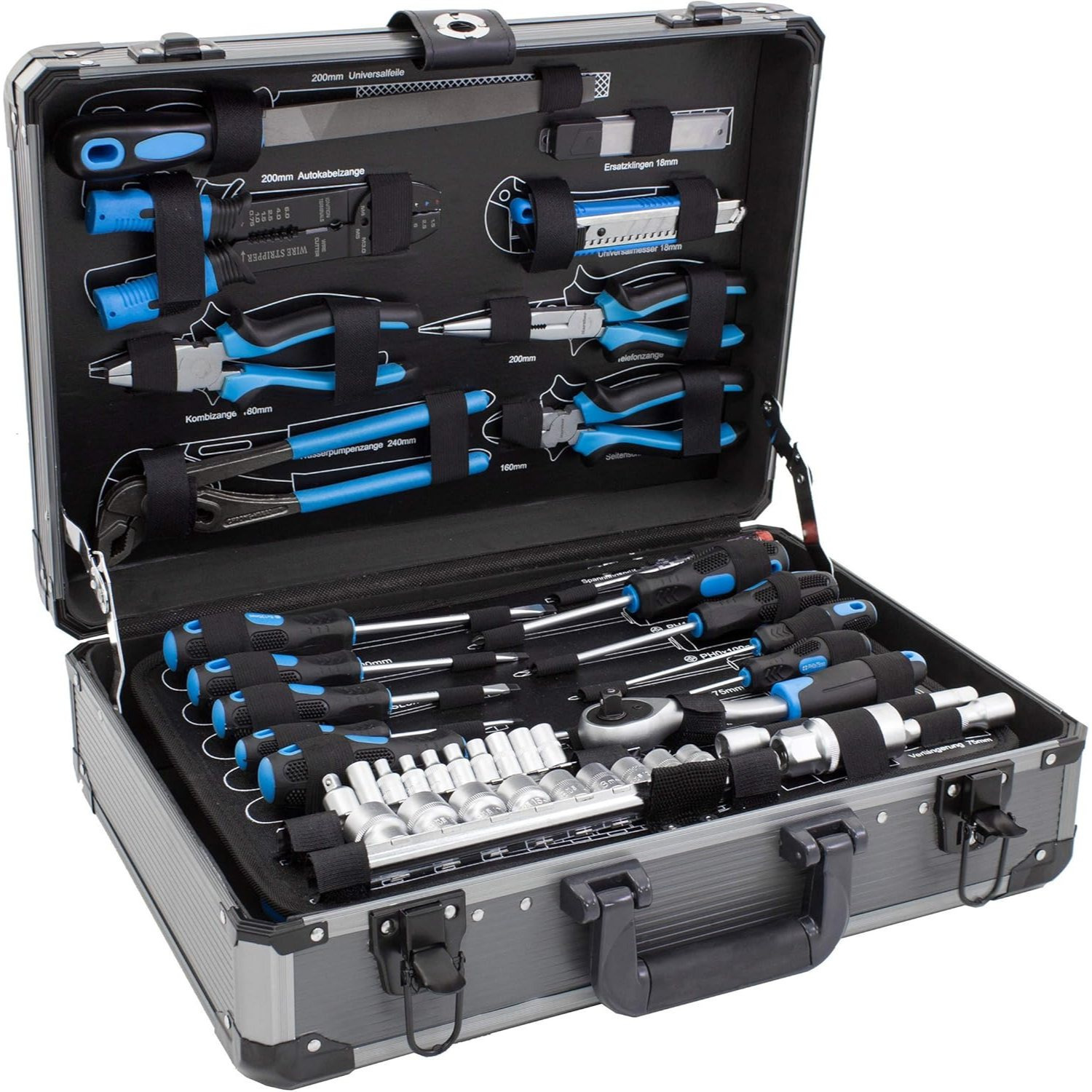 Karcher Tool Case, 101-piece Tool Set With Hammer, Screwdrivers, Nail Set, Socket Wrench Set, Pliers Set, Saw, And More
