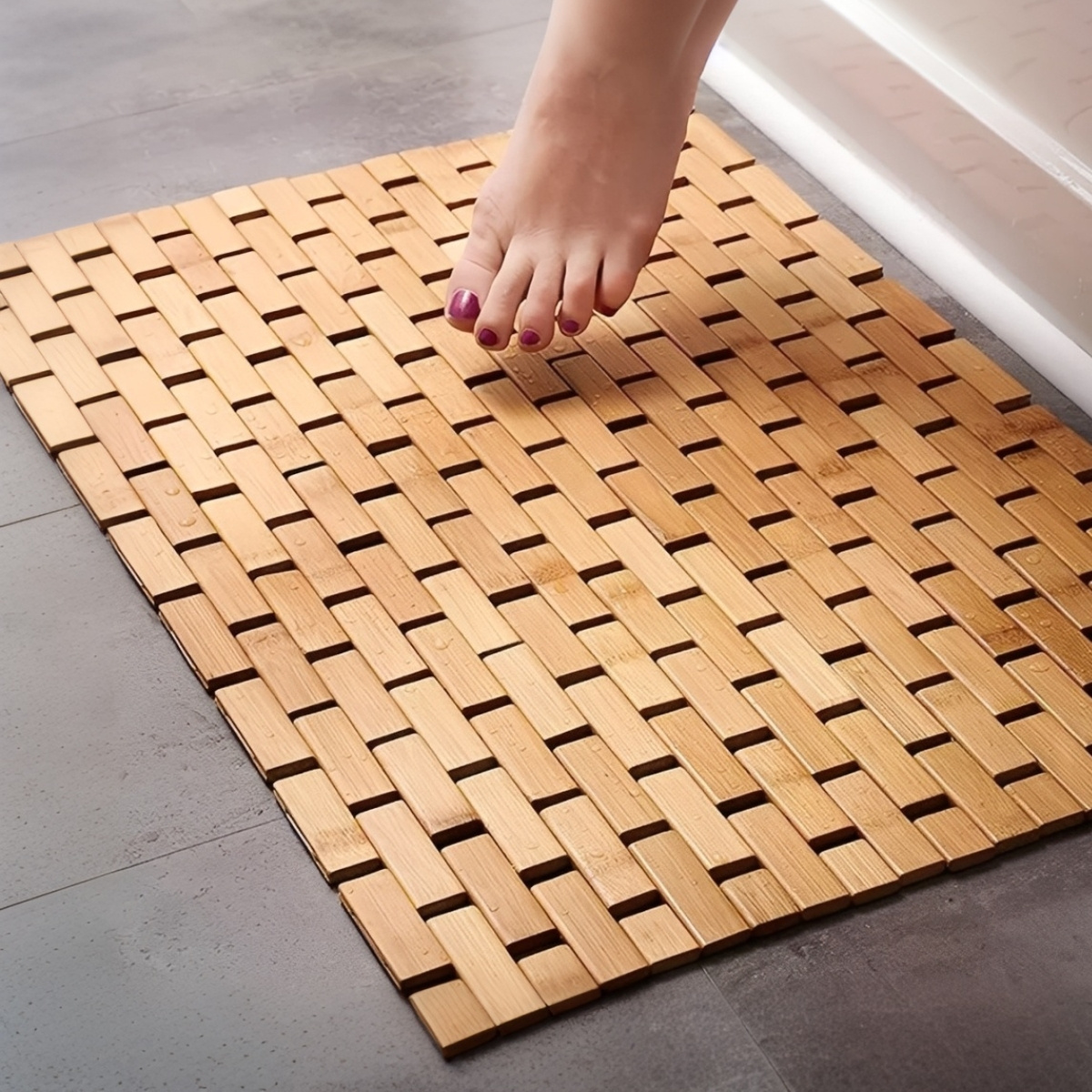 TEMU Alfombra de Bambú para Baño y Ducha 40×70 cm – Enrollable con Lamas de Madera, Diseño con Agarre en , Fácil de Limpiar y Secado Rápido, Alfombra