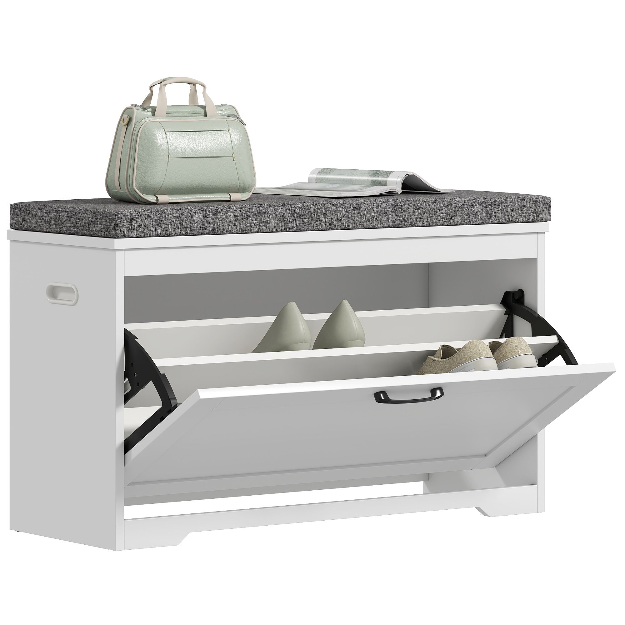 TEMU HOMCOM Zapatero, Recibidor Moderno, con Asiento Acolchado, Estante Ajustable, para 8 de Zapatos, para Entrada, Pasillo, Dormitorio, 80x30x50 cm
