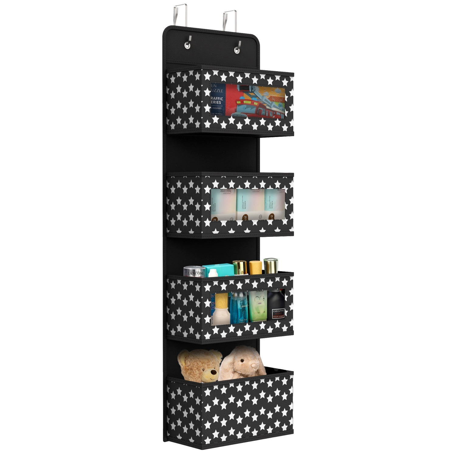 TEMU Vinsani Over The Door Hanging Organiser Space Saving Storage Solution 4 Tier Caddy With Clear Window And Steel Hooks Hanger For Bathroom Nursery