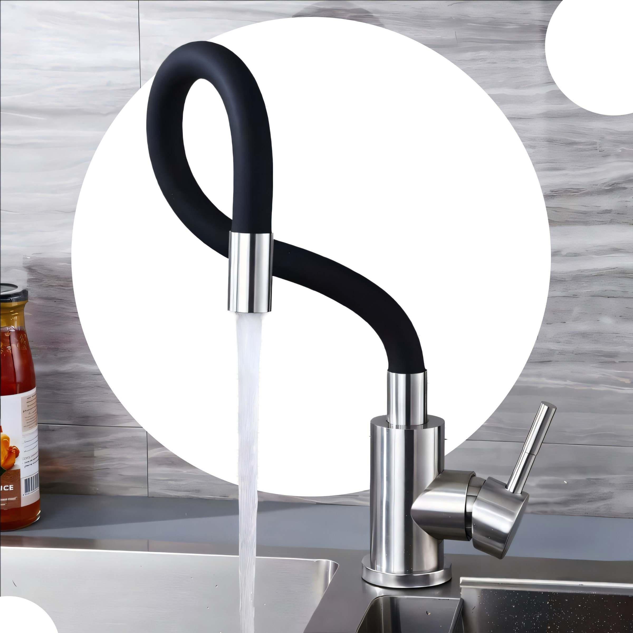 TEMU Robinet de Cuisine en Acier Inoxydable RETOO avec Bec Flexible et Tête Pivotante à 360°, Perlator en Acier Inoxydable pour Évier de Cuisine avec