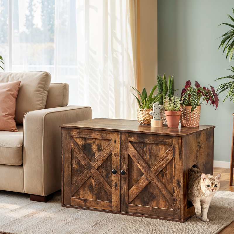 Cat Litter Box Enclosure with Removable Divider