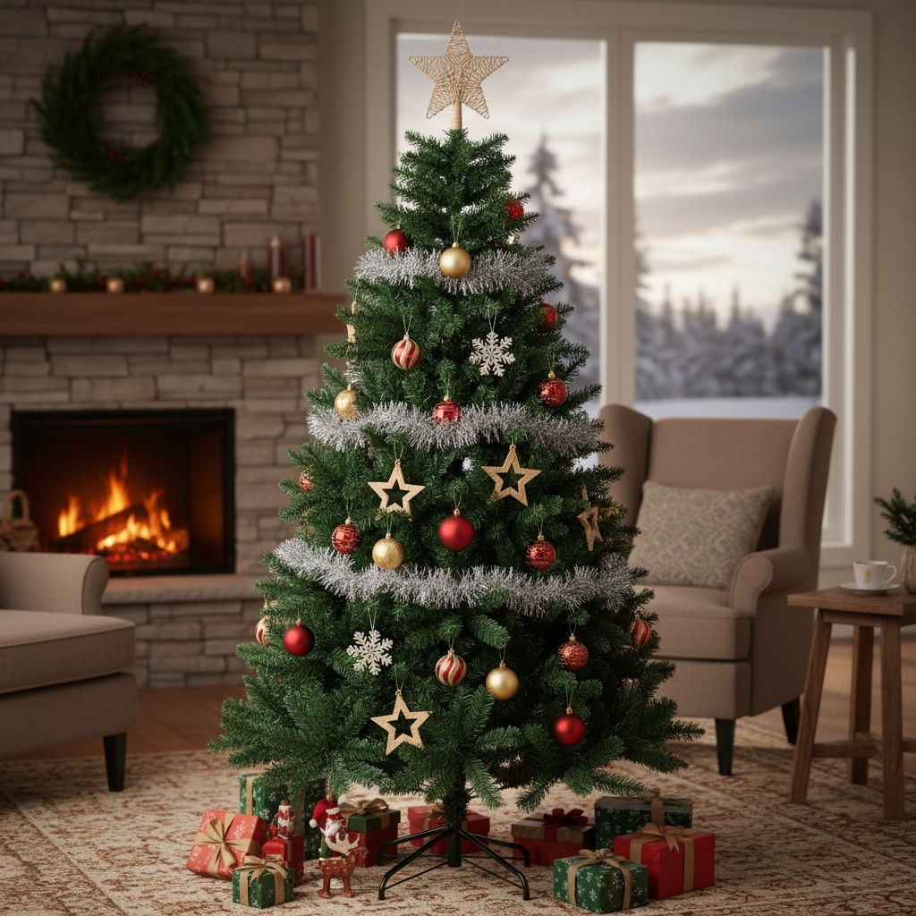 TEMU Árbol de Navidad Artificial Verde 180cm con de PVC y Soporte Metálico, Fácil de , Decoración Navideña Elegante