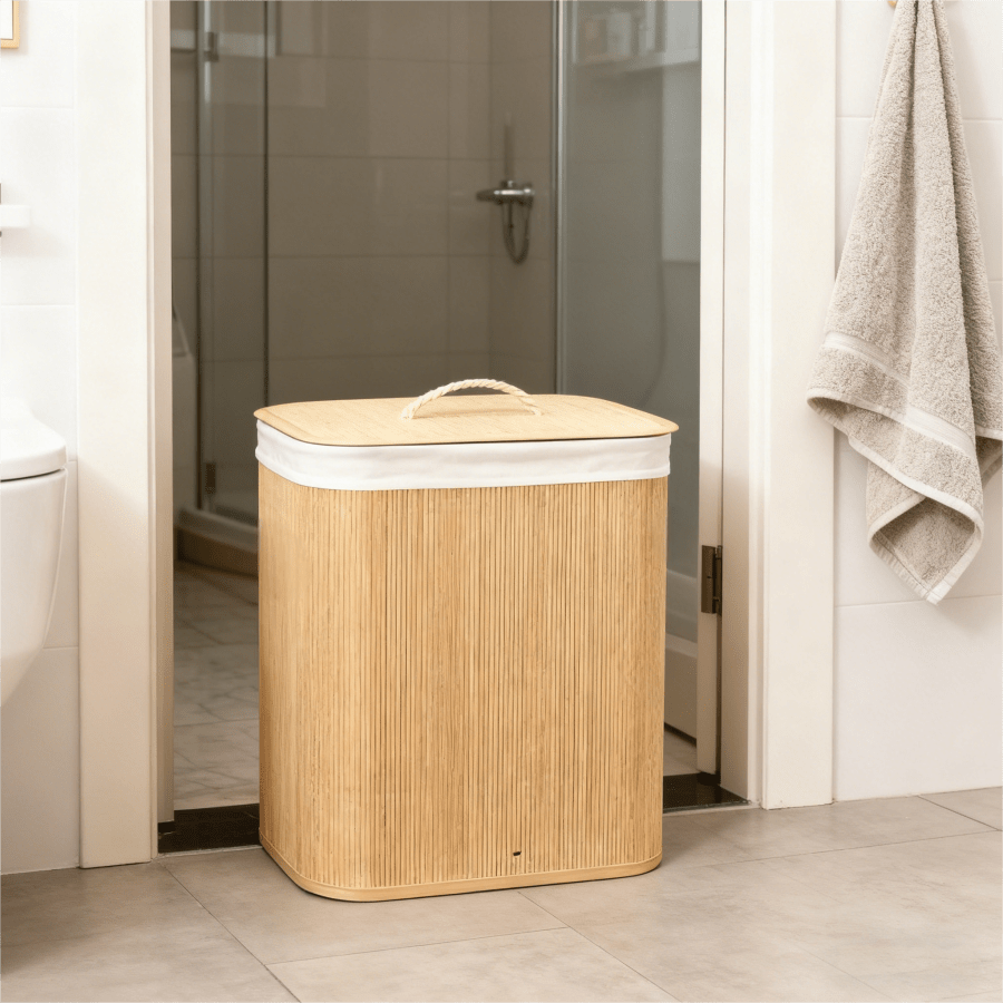 TEMU de Bambú con - Cesto de Bambú para Ropa Rectangular, y Cuadrado - Cesto para organización y (Rectangular - )30*40*60CM