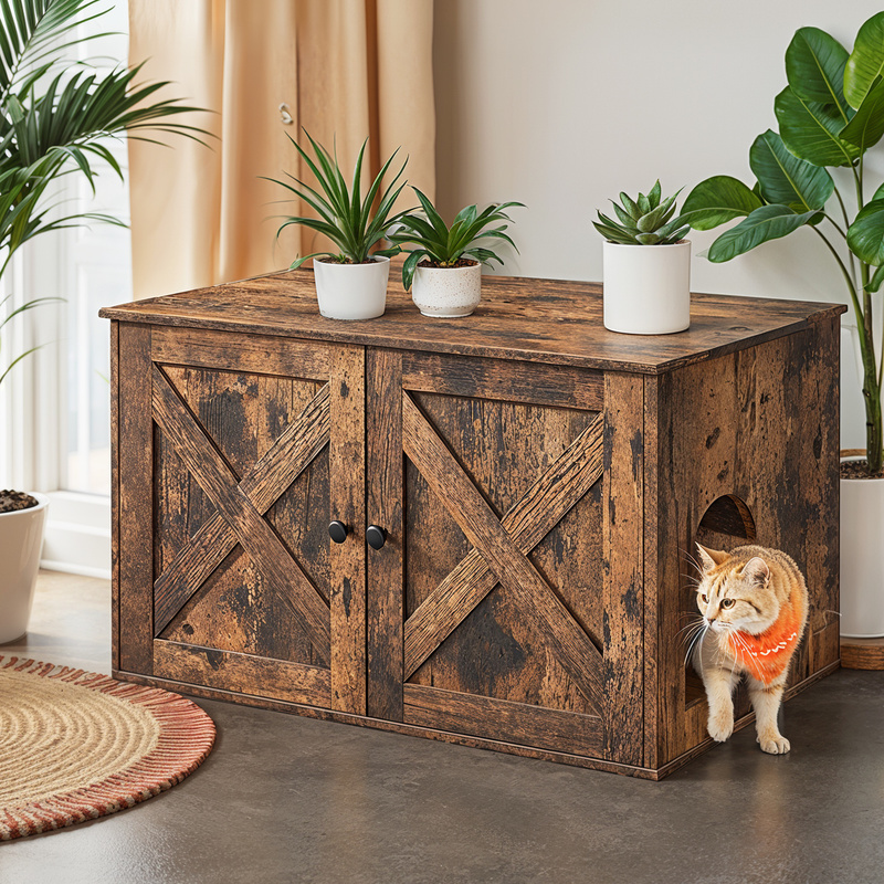 Cat Litter Box Enclosure with Removable Divider