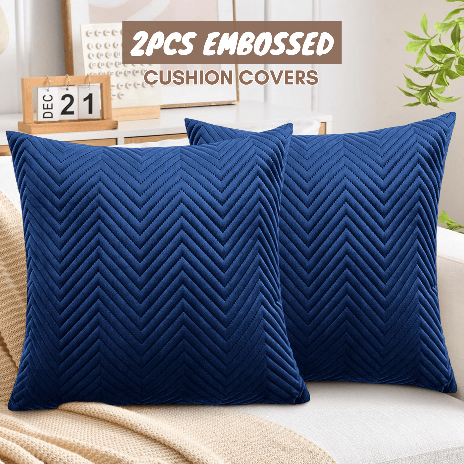 TEMU 2pcs Premium Velvet Embossed Decorative Cushion Covers – Square Throw Pillow Cases For Living Room, Bedroom, & Office Decor, Gift