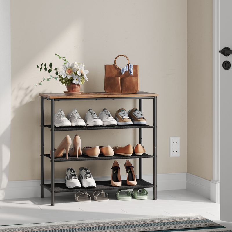 TEMU 4-tier Shoe Rack, Shoe Storage Shelf For Entryway, With 3 Fabric Shelves, Rustic Brown And Black