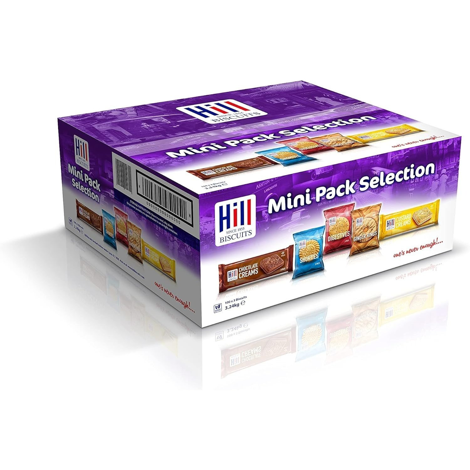 TEMU Hill Biscuits Mini Packs – Box Of 100 Triple Packs, Assorted Biscuits Including Chocolate Creams, Custard Creams, Digestives, Ginger Rings &