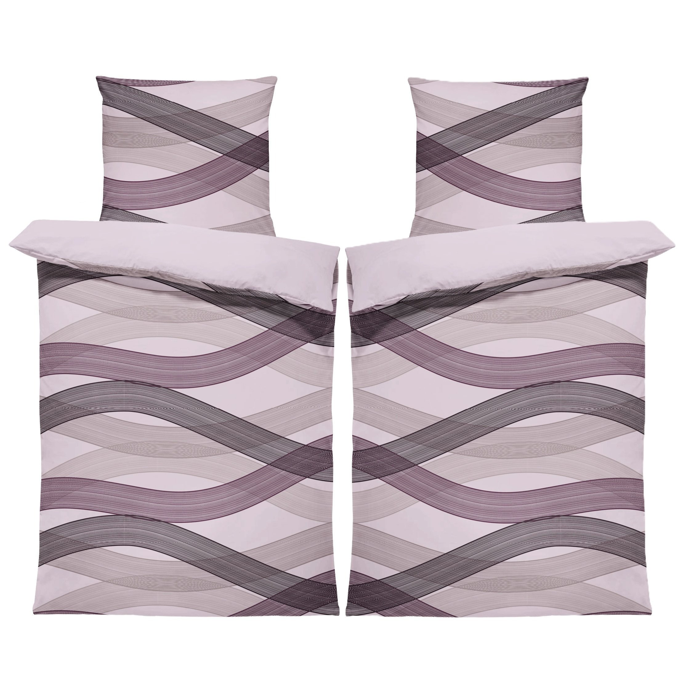 4-piece Partner Winter Beaver Bedding Set 135x200 Cm, Wavy Modern Elegant Purple, Flannel, Includes 80x80 Cm Zippered Pillowcase
