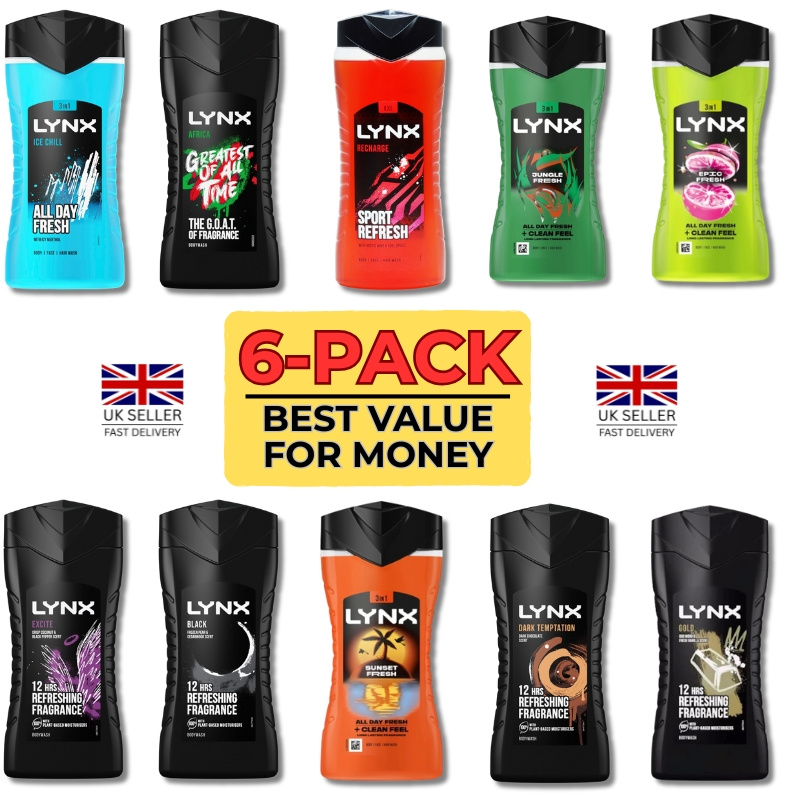   shower gel 6x 225ml   6 pack bundle africa   black gold     fresh sunset   refresh     shower gel body wash cleanser for men save money bying multipack bundle daily use deep clean long lasting     formula   collection scents are       bath body   each bottle is 225ml