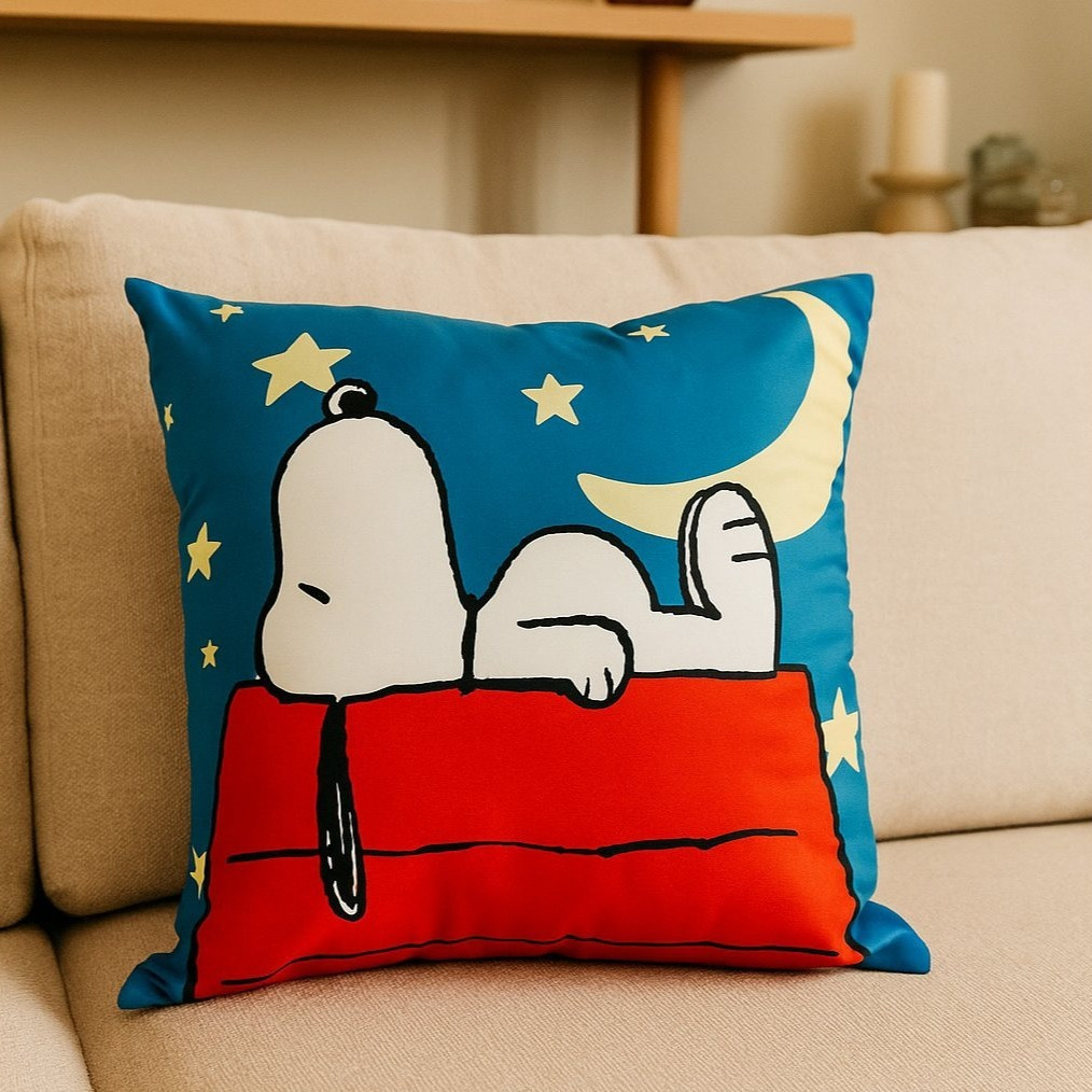 E-shop The Peanuts Snoopy Kissen - Mond & Sterne Plüsch Dekokissen Zierkissen Kopfkissen Sitzkissen Blau 40 x 40 cm