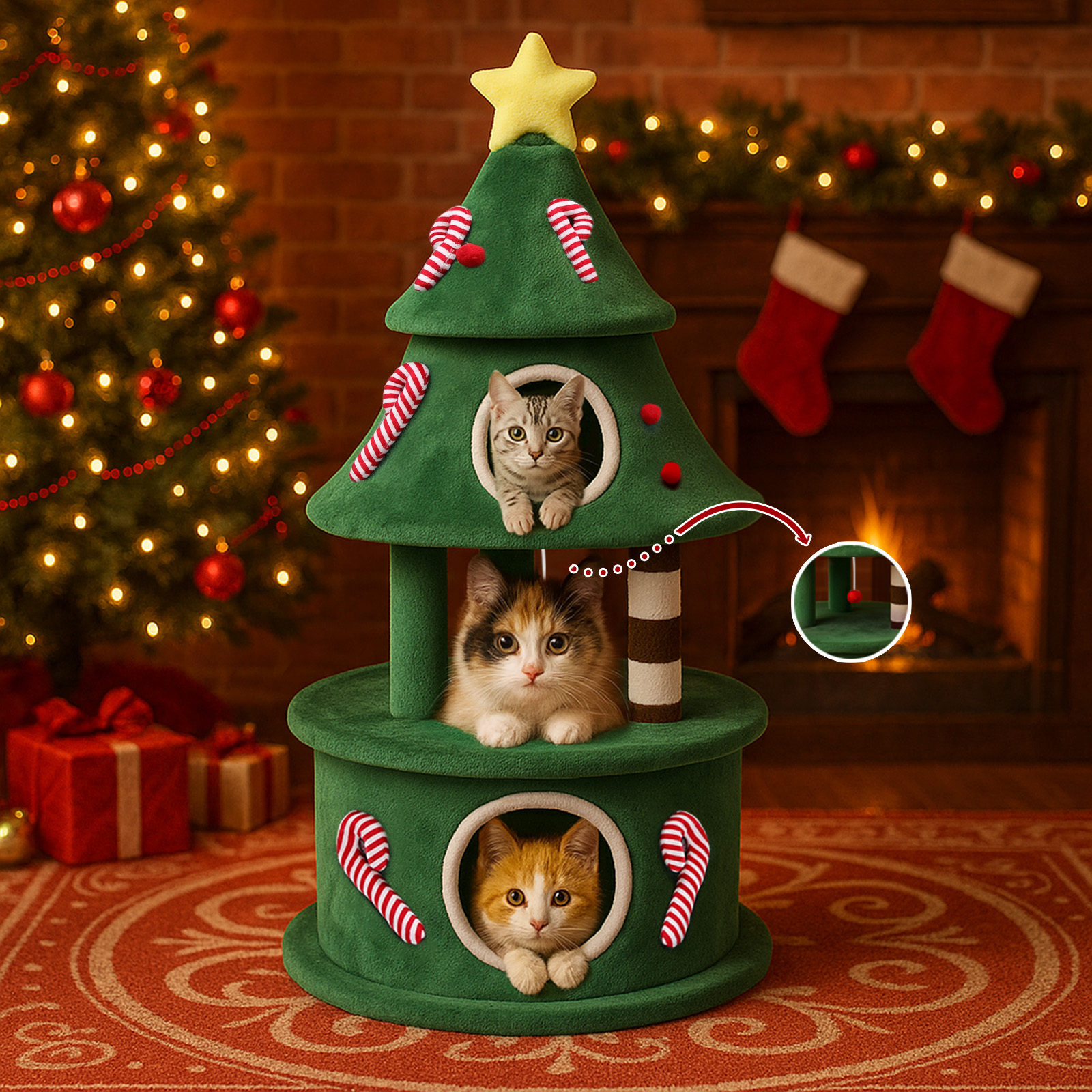 135 Cm Christmas Multi-level Cat Tree With Cat House, Scratching Posts, Play Ball, And Sturdy Climbing Structure For Cats, Green