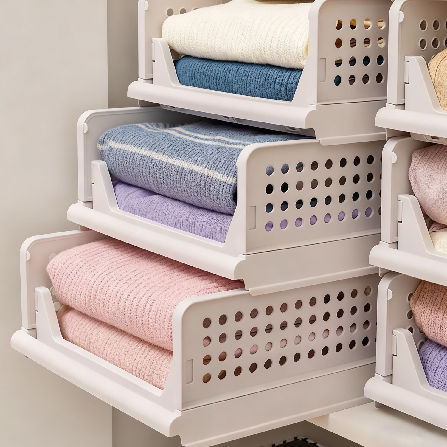 3-set Wardrobe Organizer Drawer Box, Foldable Storage Boxes Closet Organizer, Plastic Partition Shelf For Clothes Kitchen Bedroom, 33.5 X
