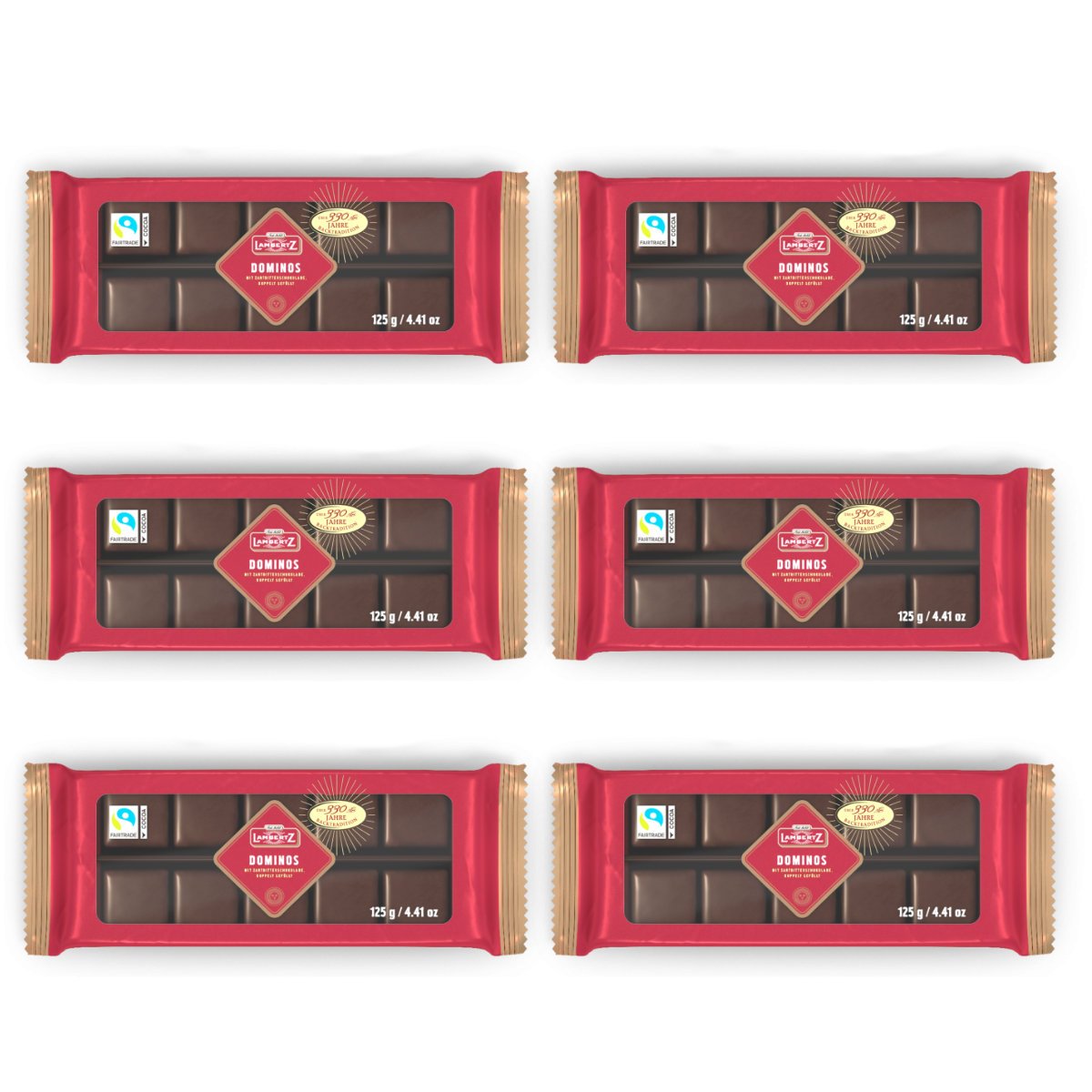 Lambertz Aachen Dominoes Mild Bitter Whole Milk Chocolate 125g 6-pack