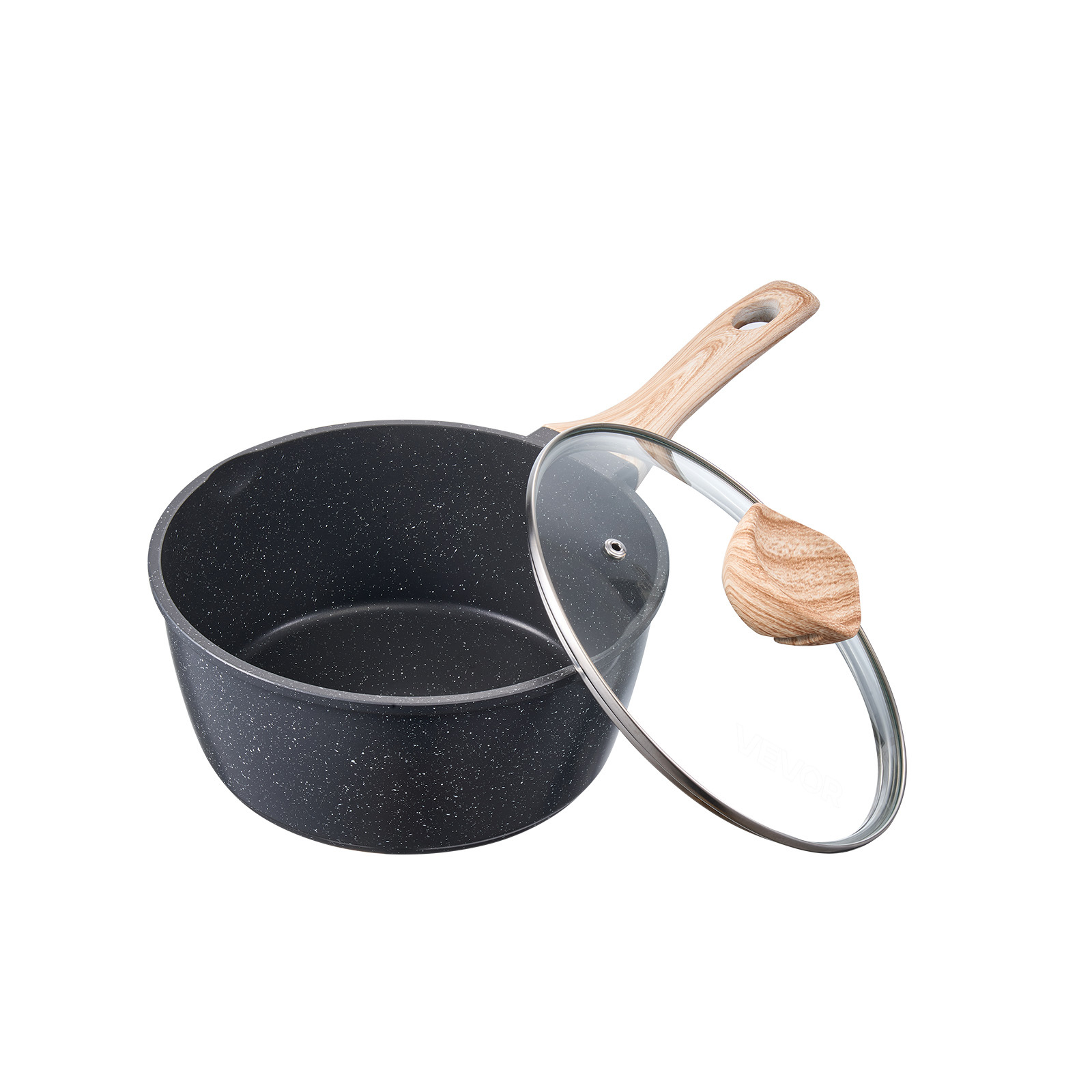 Image of Vevor 2.5 Qt Saucepan, Nonstick Saucepan With Tempered Glass Lid, Multipurpose Cooking Sauce Pot With Detachable Handle, Sauce Pan Small Kitchen Cooking Pot With Coating, Induction Compatible, Black