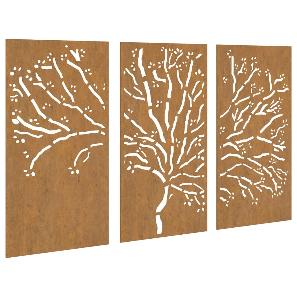 Image of Vidaxl Garden Wall Decoration 3pcs, Garden Decoration With , Weather-resistant Wall Art Wall Decoration, Corten Steel