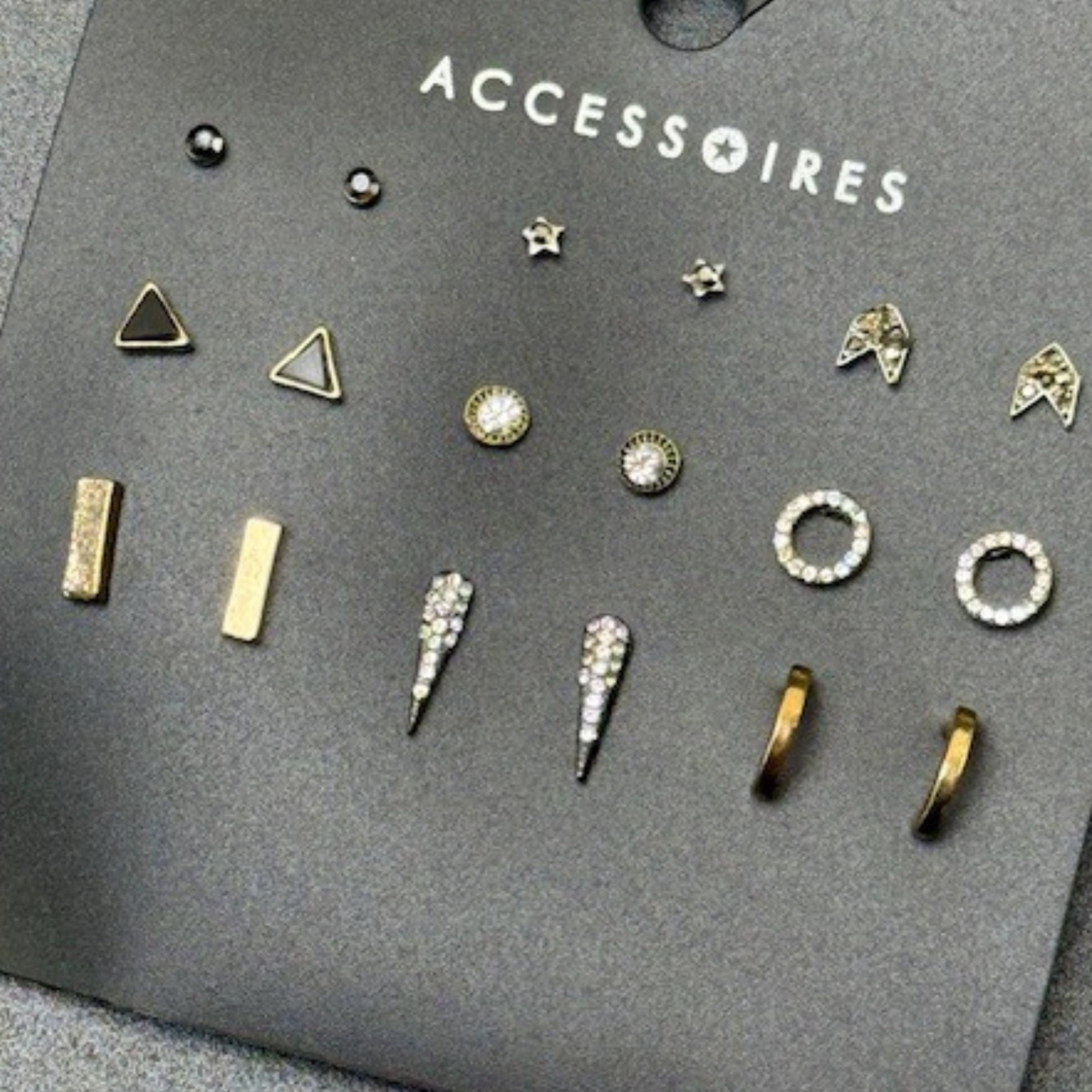 Nickel-free 9-pair Women's Stud Earring Set – Crystal, Gold & Geometric Designs