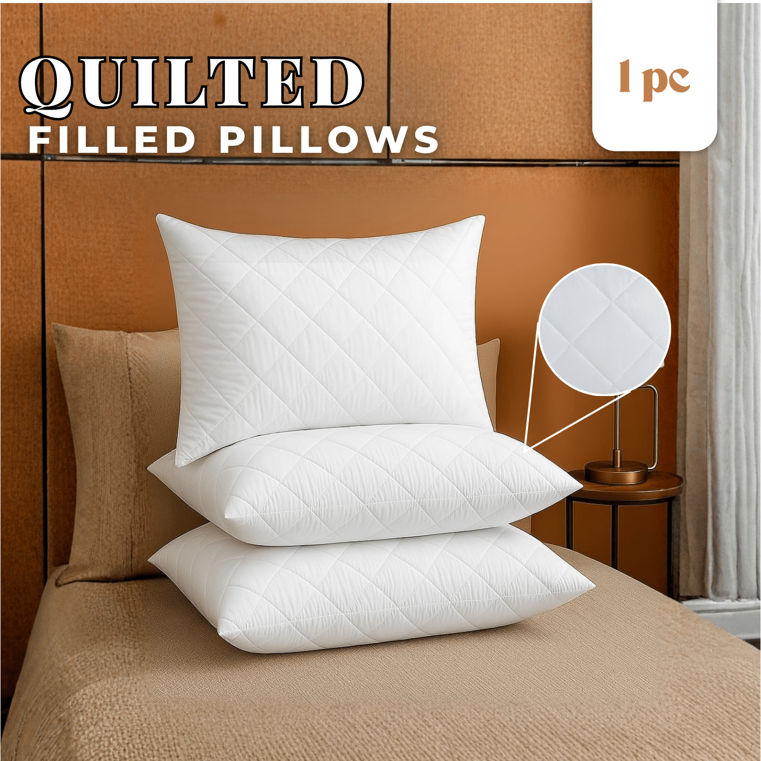 TEMU 1pc Quilted Filled Pillow – Hotel-quality Bounce Back Pillow, Soft & Breathable Deep-filled Pillow For Comfortable And Supportive Sleep