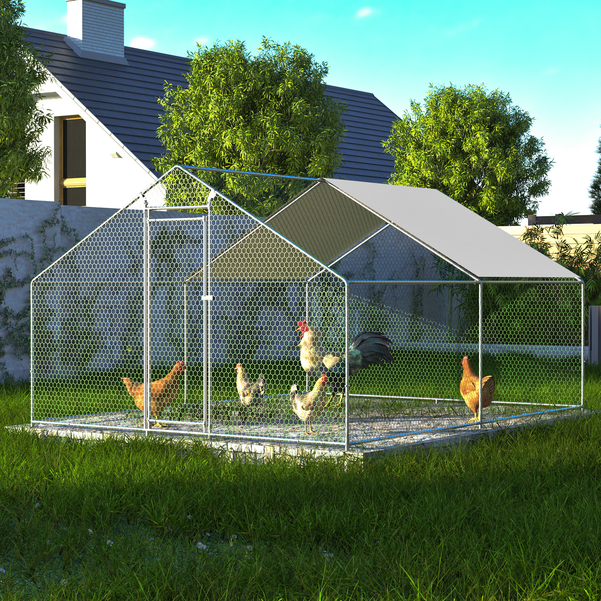 Image of Chicken Coop 3x4m Small Animal Enclosure Free-range Enclosure With Lockable Door & Pe Uv-resistant Roof, Chicken House For Small Animals Ducks Birds
