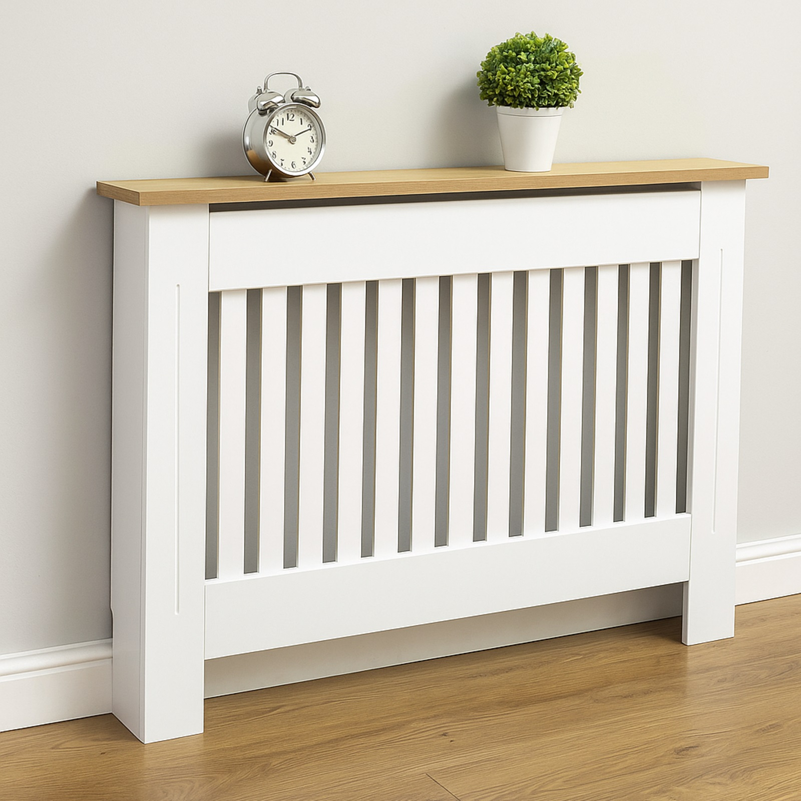 TEMU Radiator Cover White Modern Shelf Cabinet Wooden Slat Grill Furniture