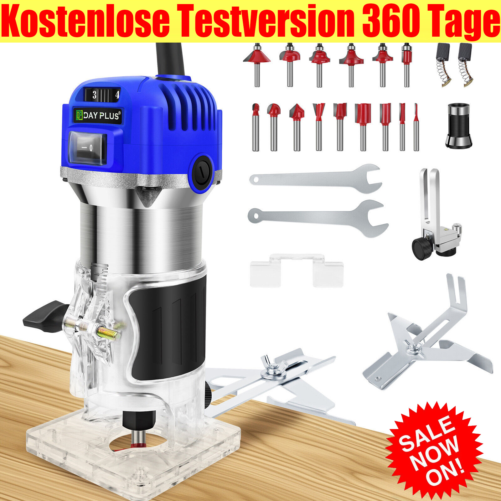 Image of 1500w Electric Trimmer Palm Router Tool 4000-30000 Rpm 6 Variable Speed Wood Router With 15pcs 1/4" Router Bits, Trimmer Base, Wood Trimmer Routers Woodworking & Diy Projecw