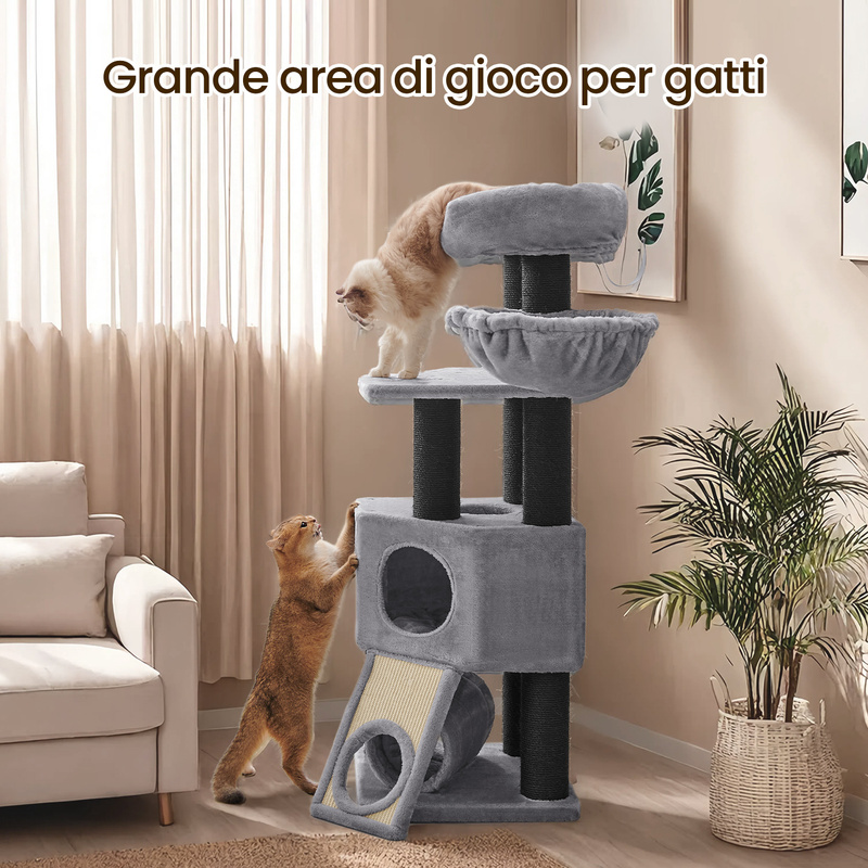 TEMU Grande tiragraffi in tessuto peluche, dotato di un palo medio con cuccia, amaca, in peluche, tunnel, pali in di sisal e tappetino graffiante.
