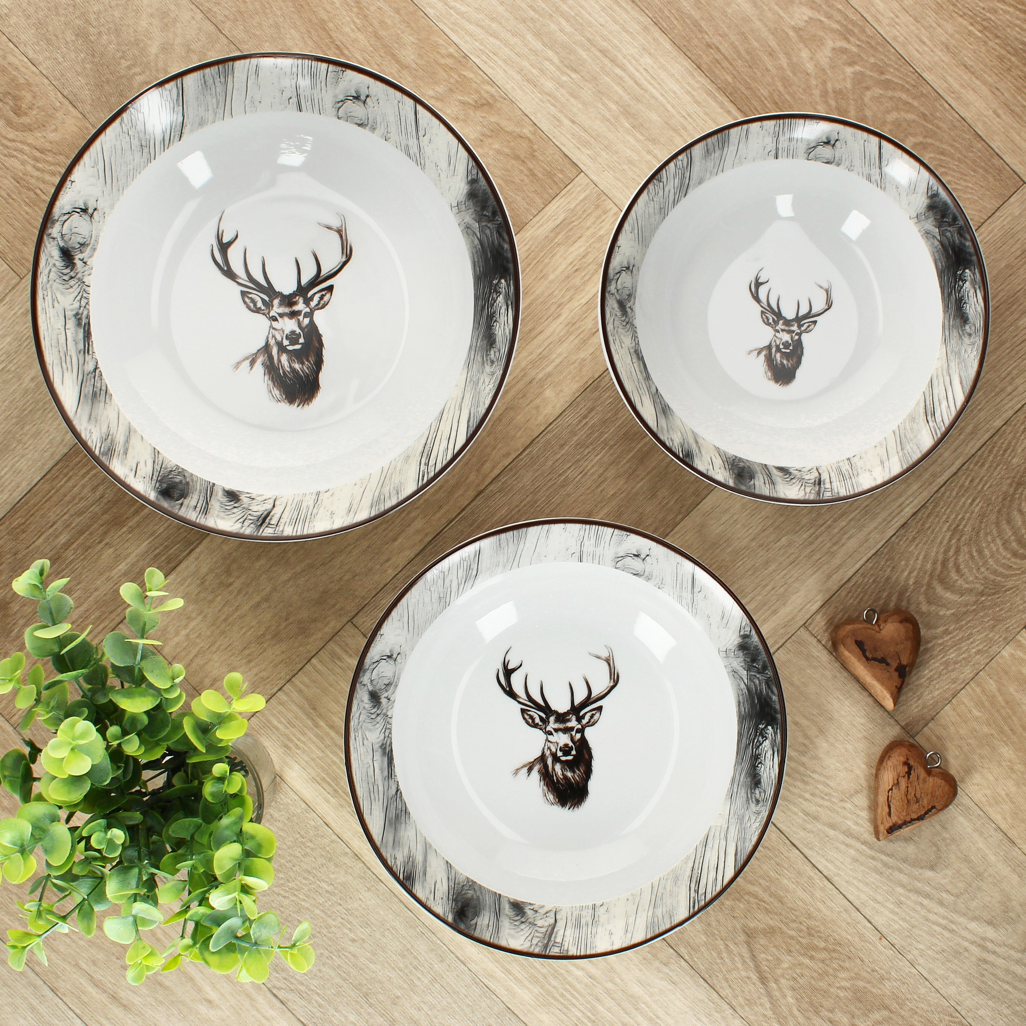 Image of 3pcs Set 650ml 1l & 1.3l Porcelain Deer Bowl