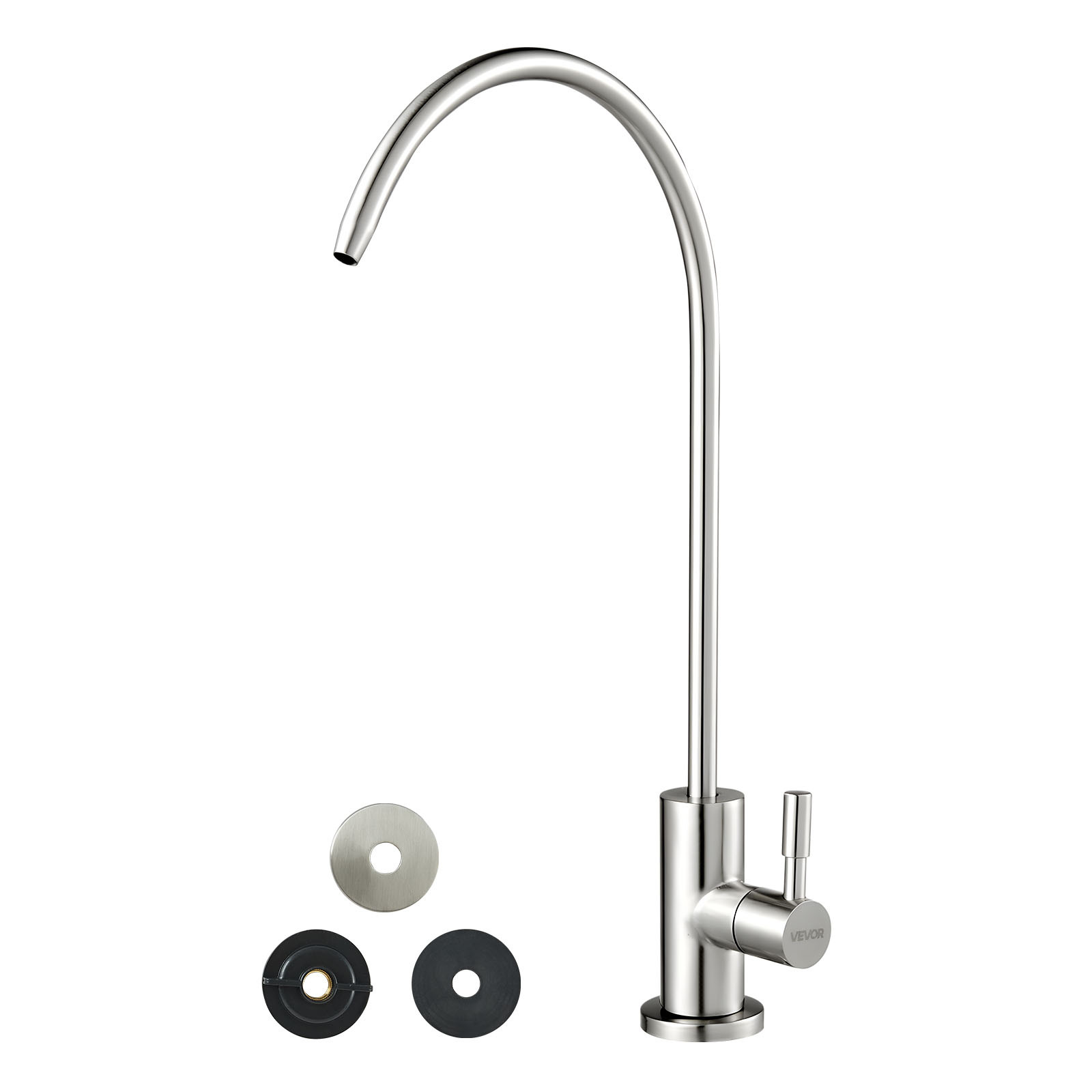 Image of Vevor Stainless Steel Faucet, Drinking Water Faucets, Reverse Faucet With Solid Brass Valve, High Arch Filtered Water Faucets For Kitchen Sink, Bar Counter, Cafe Shop, Brushed Nickel