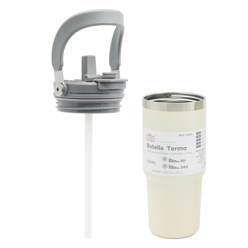TEMU Vaso térmico de acero inoxidable de 450ml con de paja, diseñado para mantener tus bebidas a la por más , ya sea frías o calientes. Su