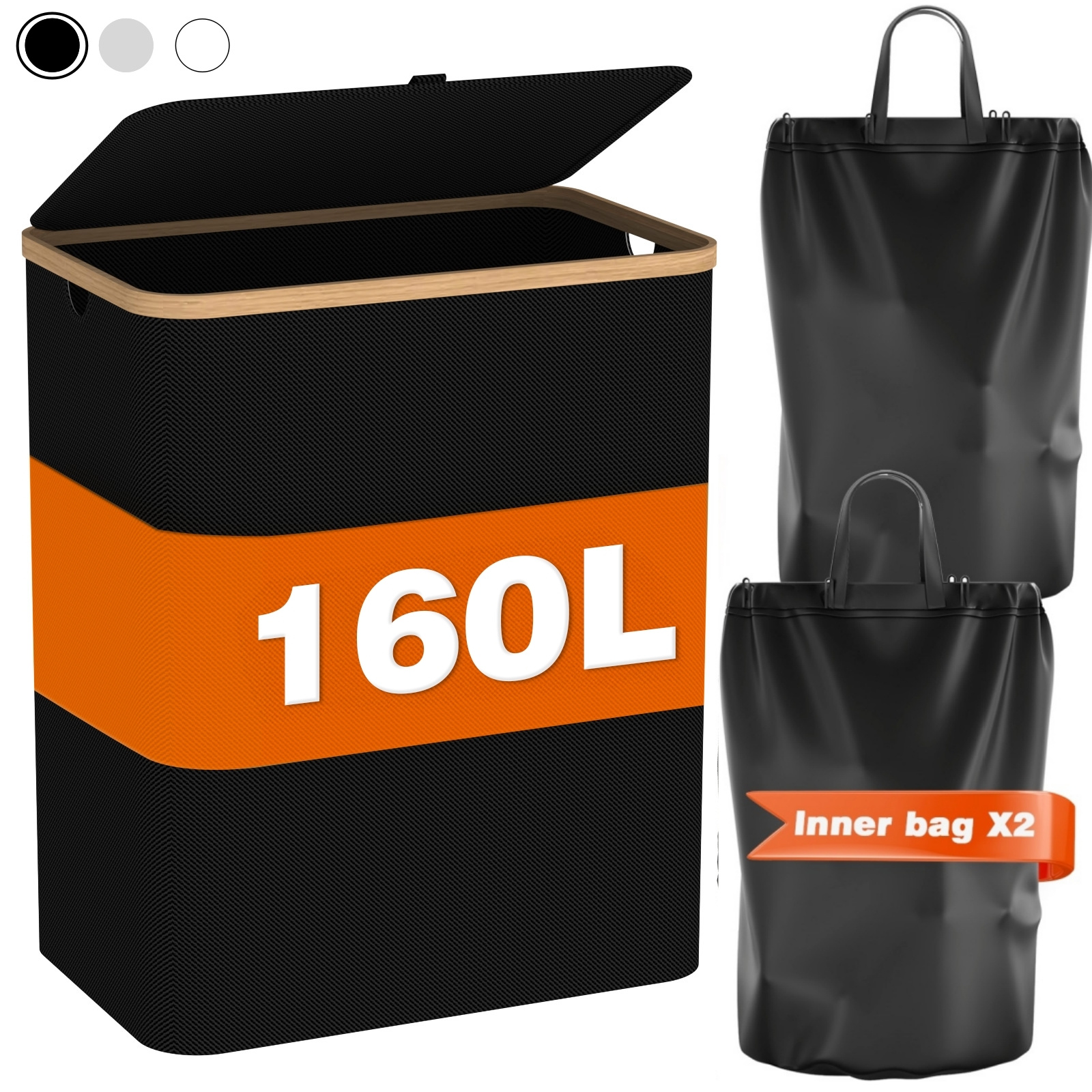 TEMU 160 L Laundry Basket With Lid, Foldable Laundry Basket, 2 Compartments With Removable Laundry Bag, Laundry Hamper With Lid & Bamboo Handle, With