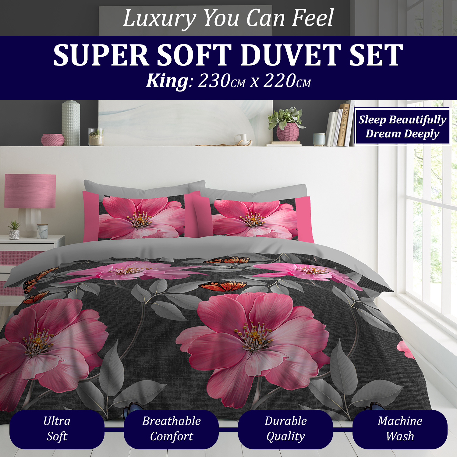 TEMU Printed Duvet Cover Set | Polyester Bedding With Pillowcases | Breathable, Lightweight & | Stylish Printed Design For Modern Bedrooms | Machine