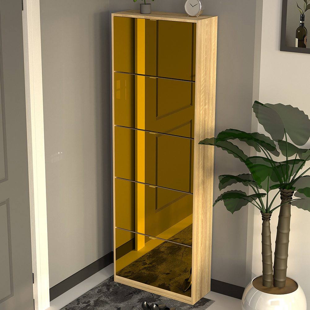 Bakaji Shoe Rack With 5 Flip-down Doors, Shoe Rack With Flip-down Shelves And Handles, Space- Structure, Ideal For Living Room, Entrance, Lounge, Office 59 X 22 X 169.5 Cm