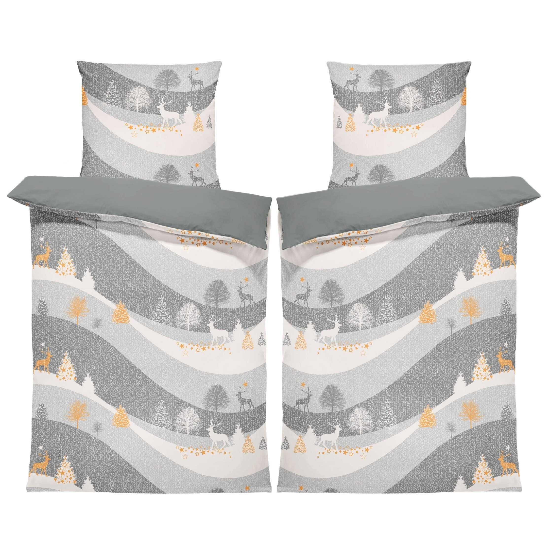 E-shop 4 teilig Partner Winter Biber Bettwäsche 135x200 cm Rentiere Weihnachten Weihnachtsbettwäsche Kuschelig Weiche Warme Baumwolle Flanell inkl.