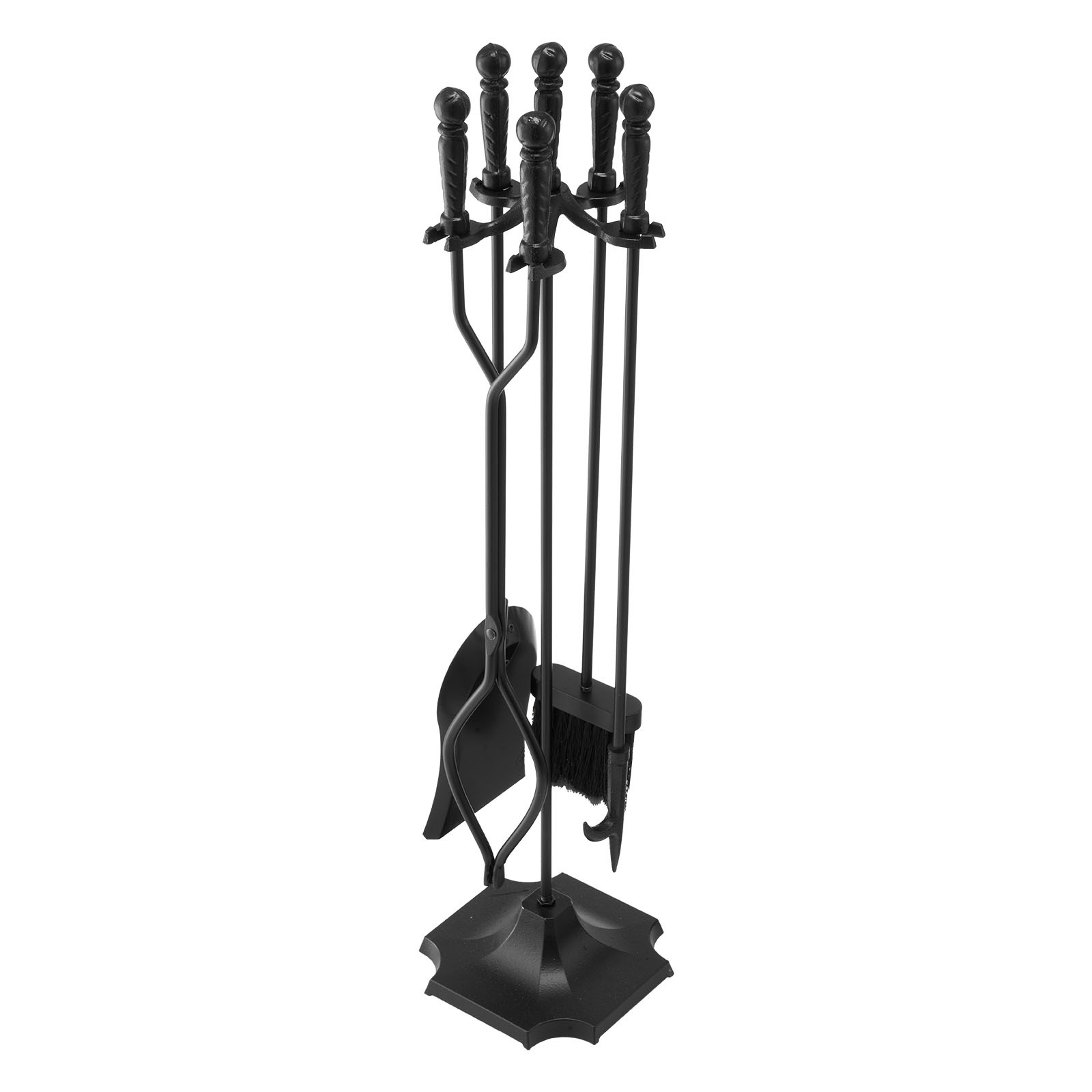 Image of Vevor Fireplace Tool Set, 5 Pcs Fire Tool Set And Holder With Five-prong Stand, Tongs, Ash Shovel, Brush, Fire Poker, Wrought Iron Fireplace Accessories For Campfire Indoor/outdoor, Black