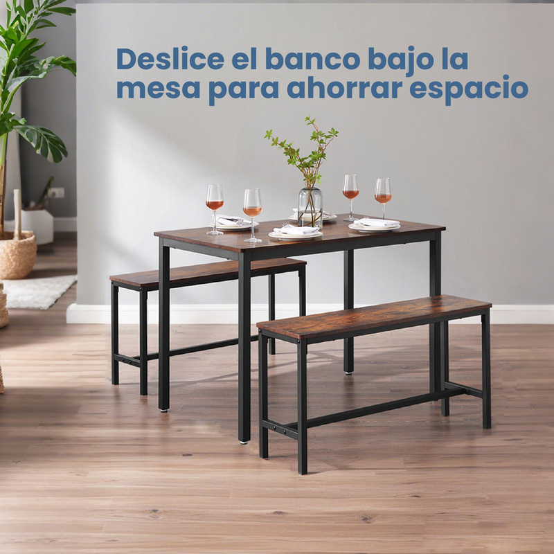 TEMU Conjunto de Mesa de Comedor y 2 Sillas, Juego de 3 Piezas, de Acero, Marrón y Negro Tinta