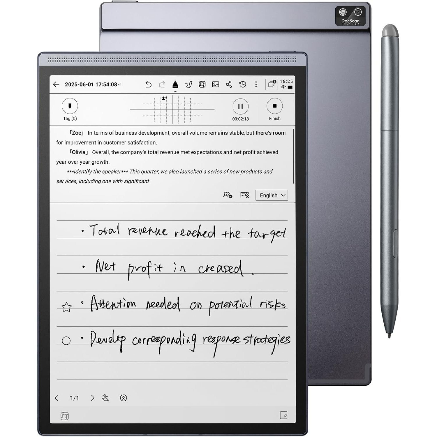 Iflytek Air 2, 8.2 Inch Ai Intelligent E- Notebook, - Multilingual Transcription, Customizable Lightweight Paper Note Tray, Digital Notebook, Writing Tablet For Meetings