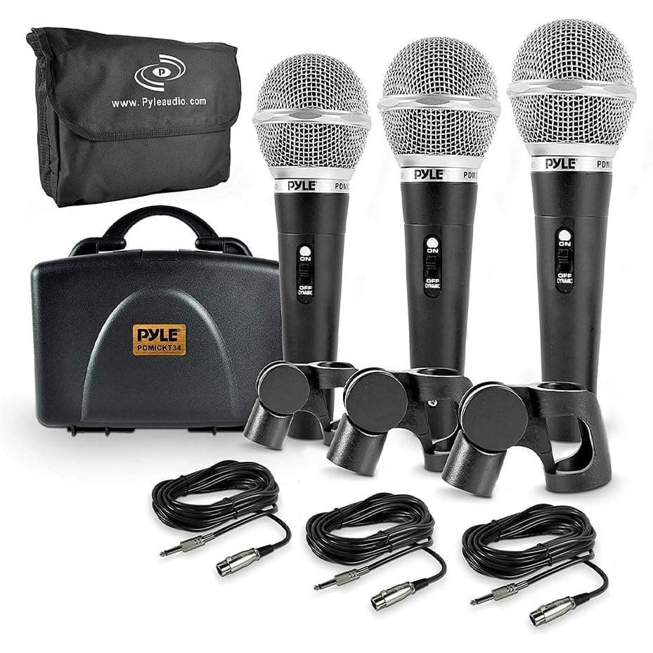 3-piece Professional Dynamic Microphone Set Unidirectional Handheld Microphone With Hard Shell Carrying Case & Pouch, Holder/clip & 26ft Xlr Audio Cable To 1/4'' Audio Connection