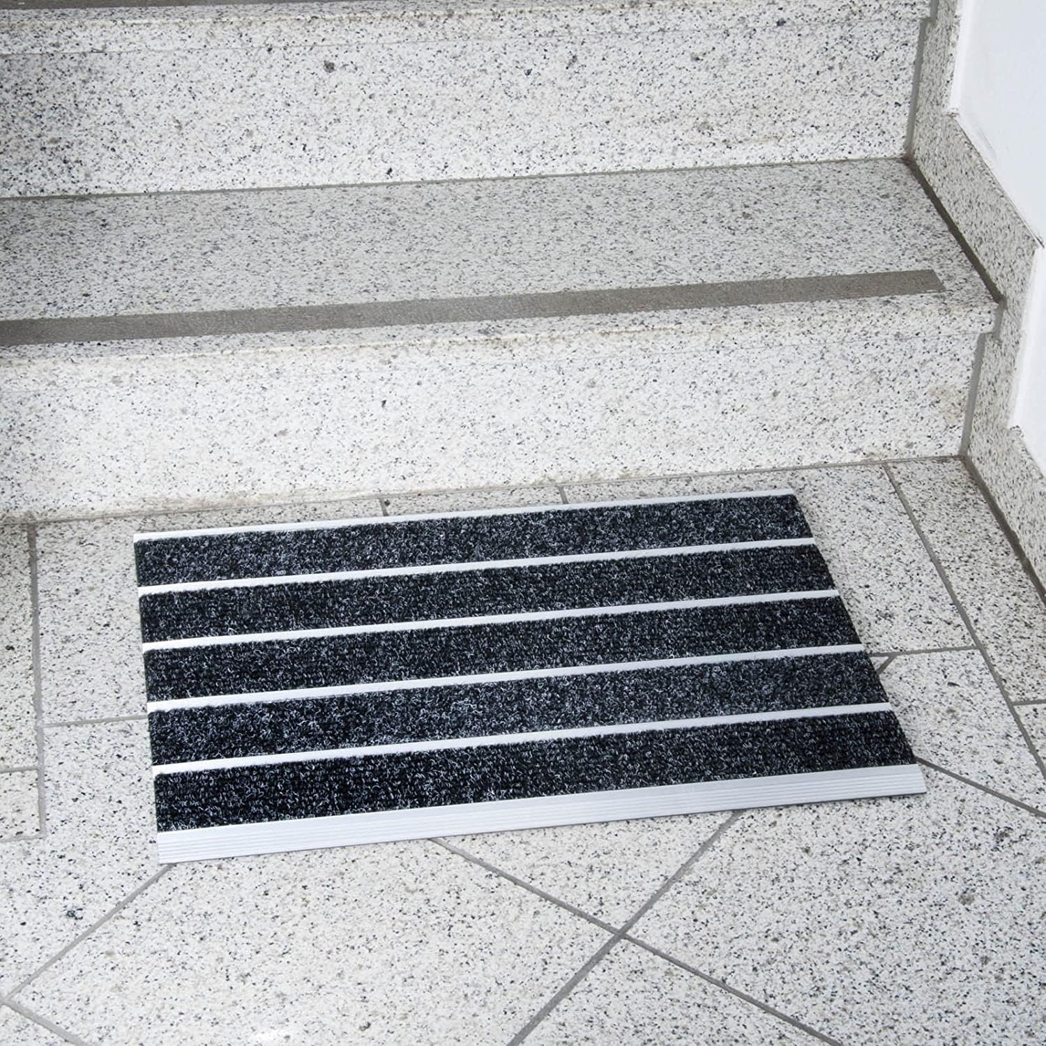 Image of Floordirekt Aluminum Doormat Mat Ribbed – Durable Dirt Trap Mat With Textile Fiber Stripes – Weatherproof & Entry Mat