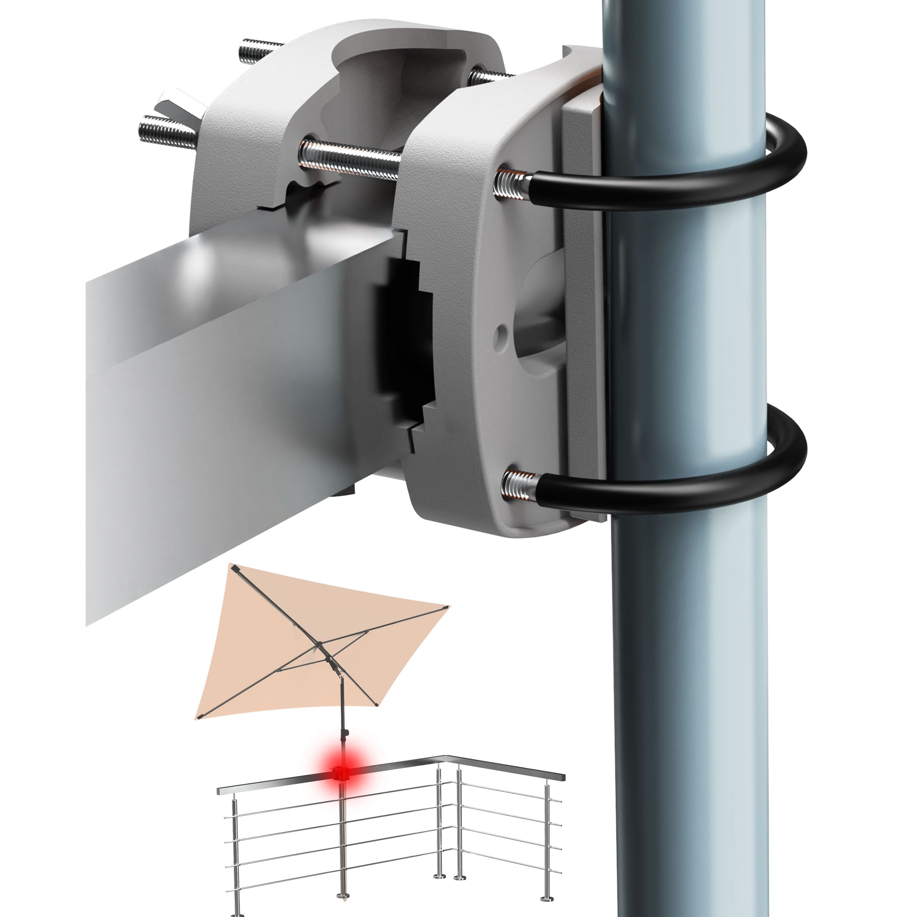 Image of Home Sunshade Holder Balcony Railing - Functional Holder For Sunshades On , Sunshade Holder For Balcony Railing Replaces Balcony Sunshade Stand - Flexibly Mountable (/black/taupe/sandbrown)