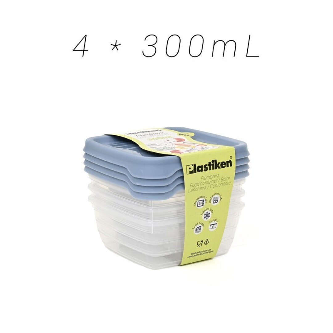 TEMU Set de 4 Fiambreras Cuadradas 300ml | Fiambreras Reutilizables Herméticas | Tuppers de Plástico para Almacenamiento de Comida | Aptas para