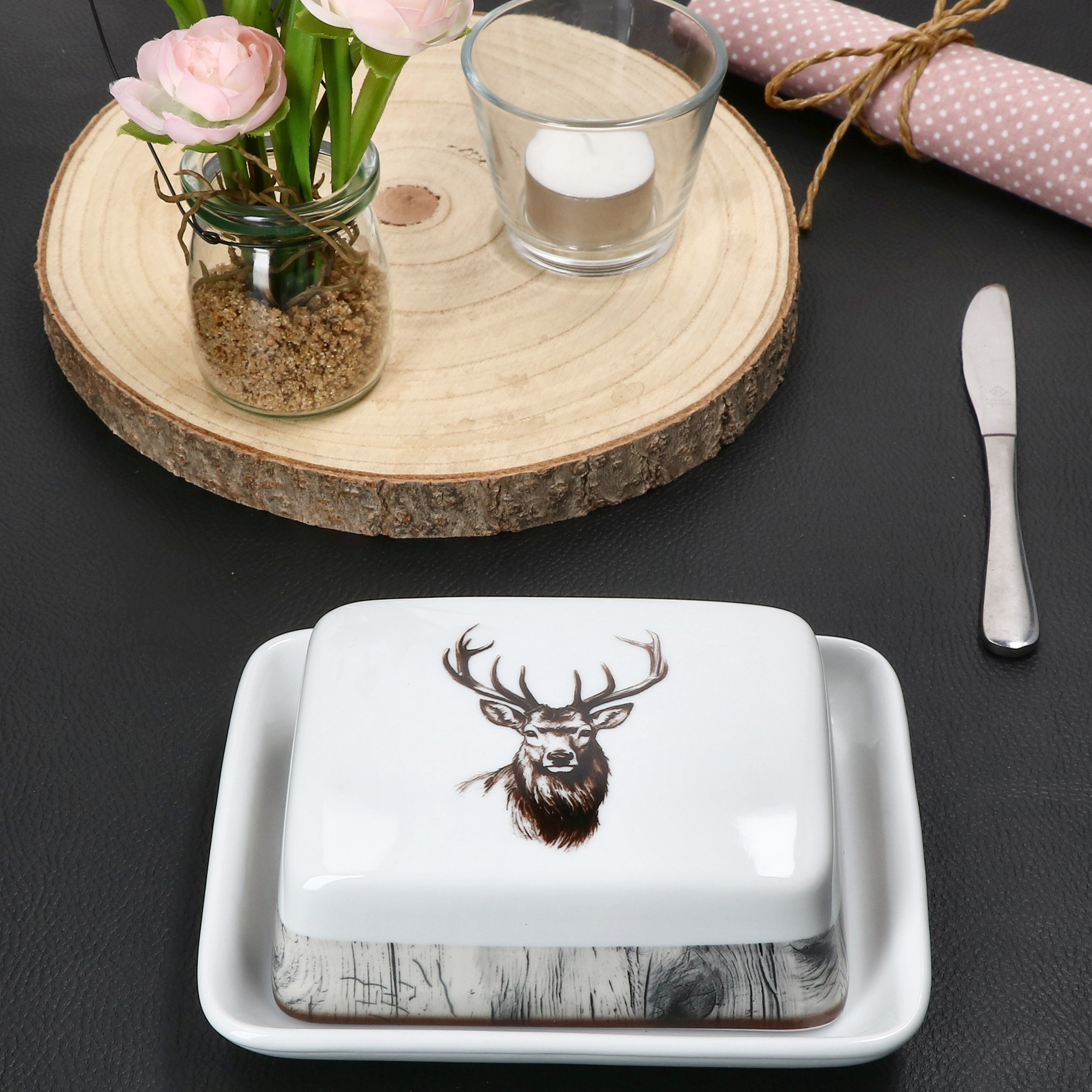 Butter Dish With Lid For 250g Butter Bowl Deer Porcelain