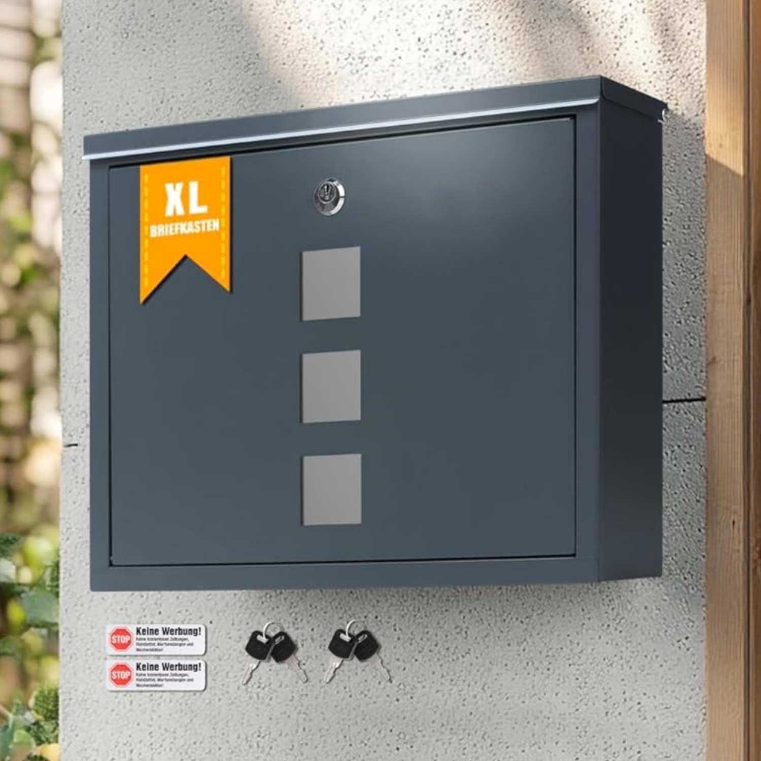 E-shop XL Briefkasten Wandbriefkasten Postkasten Briefkasten mit Schloss Mailbox inkl. 4 Schlüsseln Letter Box ( 9.5 x 35 x 28 cm)